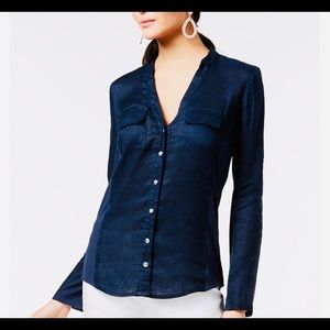 INC Linen- Blend Utility Top in Dark Blue